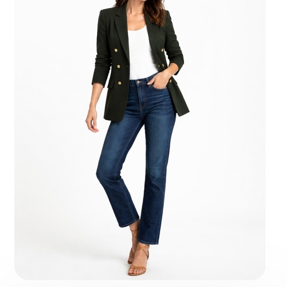 White House Black Market Denim - White House Black Market High-Rise Sculpt Straight Jean with Faux Leather Trim